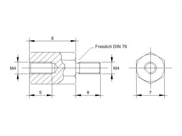 Zeichnung Abstandsbolzen M4x8