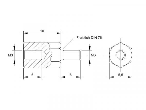 Zeichnung Abstandsbolzen M3x10