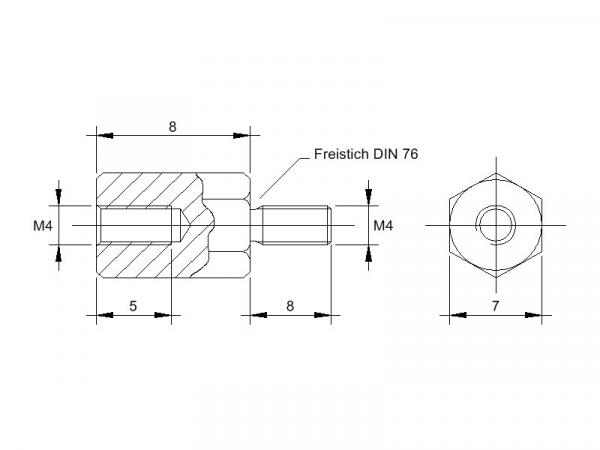 Zeichnung Abstandsbolzen M4x8